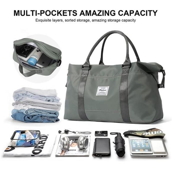 Travel Duffel Bag, Lightweight Expandable Double Shoulder  Travel Duffel Bag, Shoulder Weekender Overnight Bag for Women, Olive Green